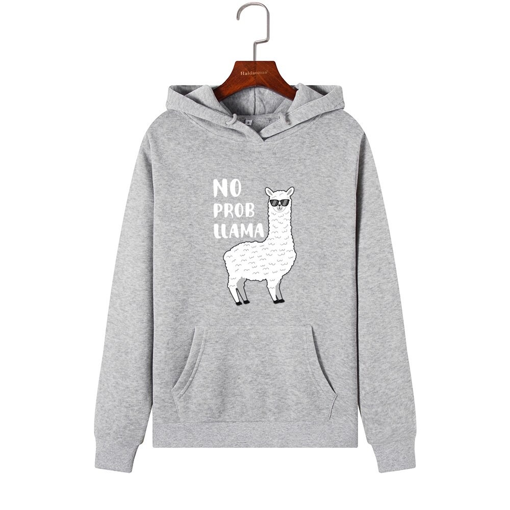 Áo Hoodie Nữ form rộng Cotton Nỉ da cá (Kèm hình thật chất áo có Logo Thương hiệu) Chú Cừu NO PROB LLAMA