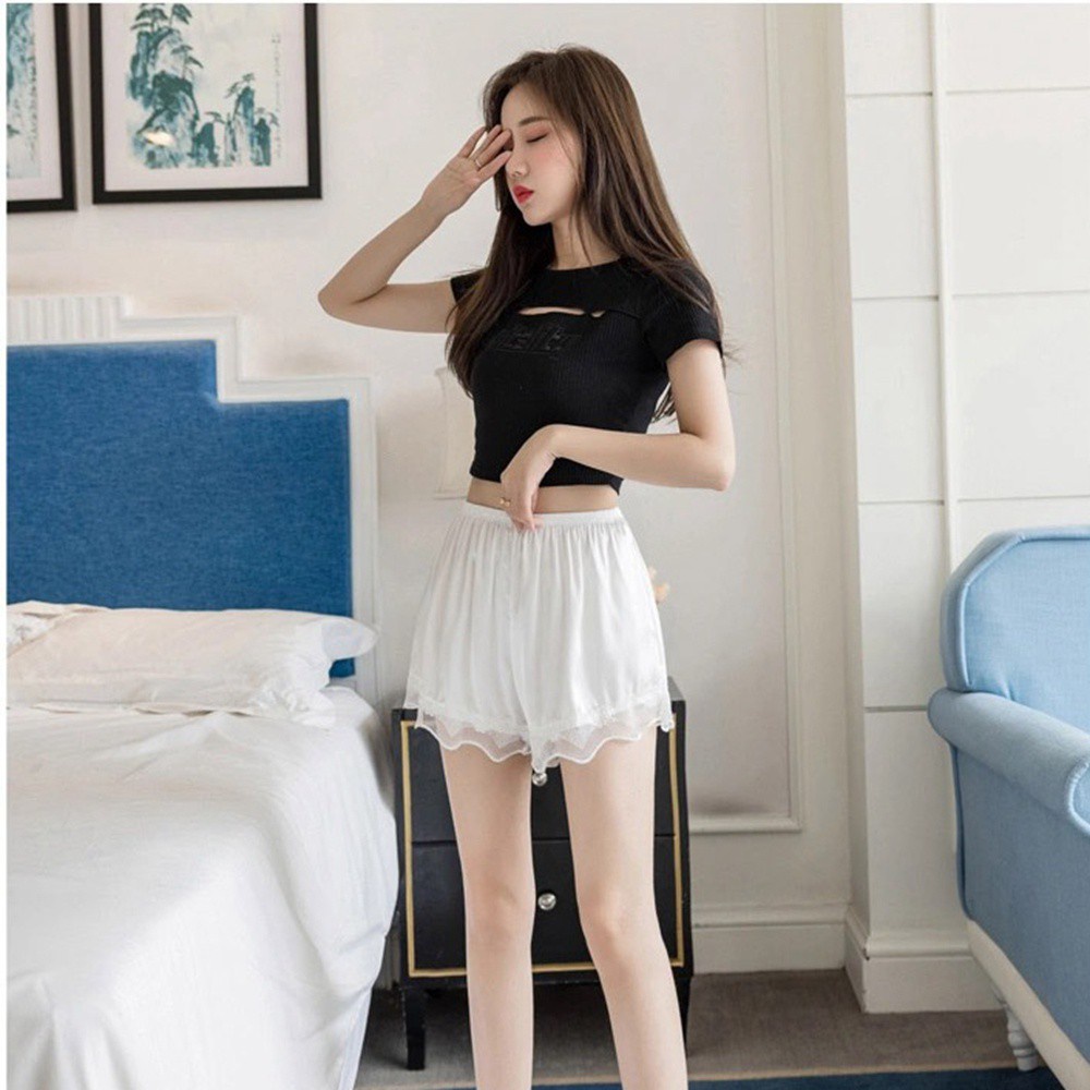 Quần Short Mặc Trong Váy An Toàn Chất Liệu Polyester Phối Ren Mỏng Nhiều Màu Thời Trang Mùa Hè Cho Nữ