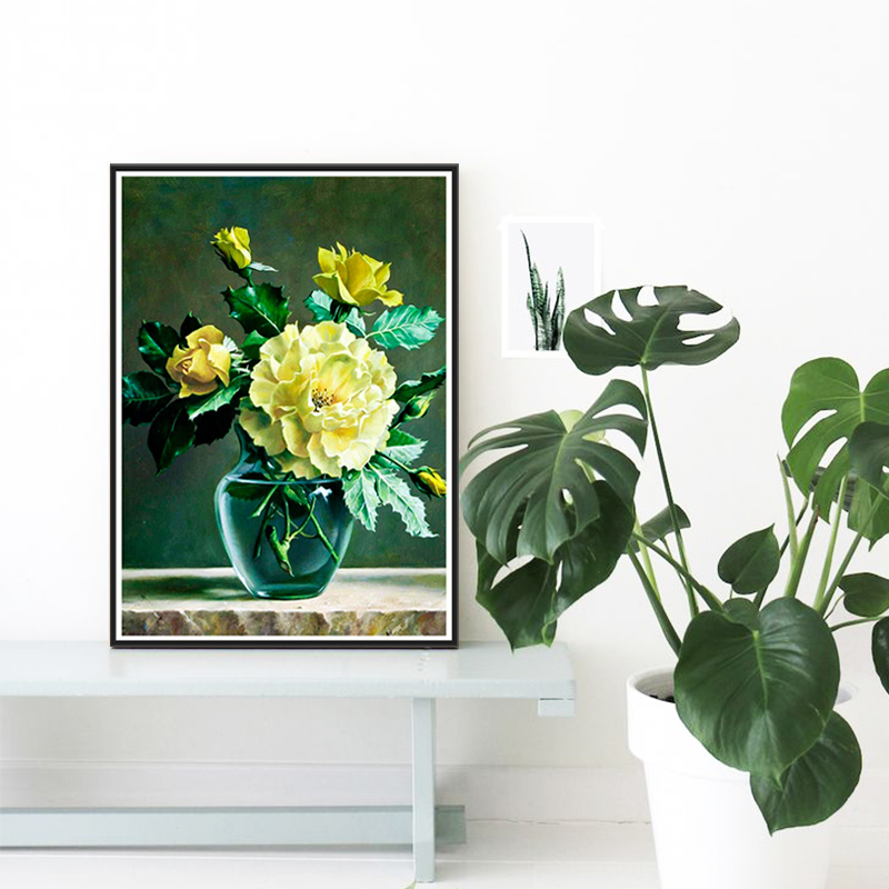 Bộ tranh đính đá 5D họa tiết bình hoa độc đáo kích thước 30x40cm DIY dùng trang trí