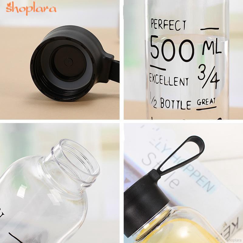 Letter Printed Clear Plastic Sports Water Bottle Handle Lid BPA Free 550ML