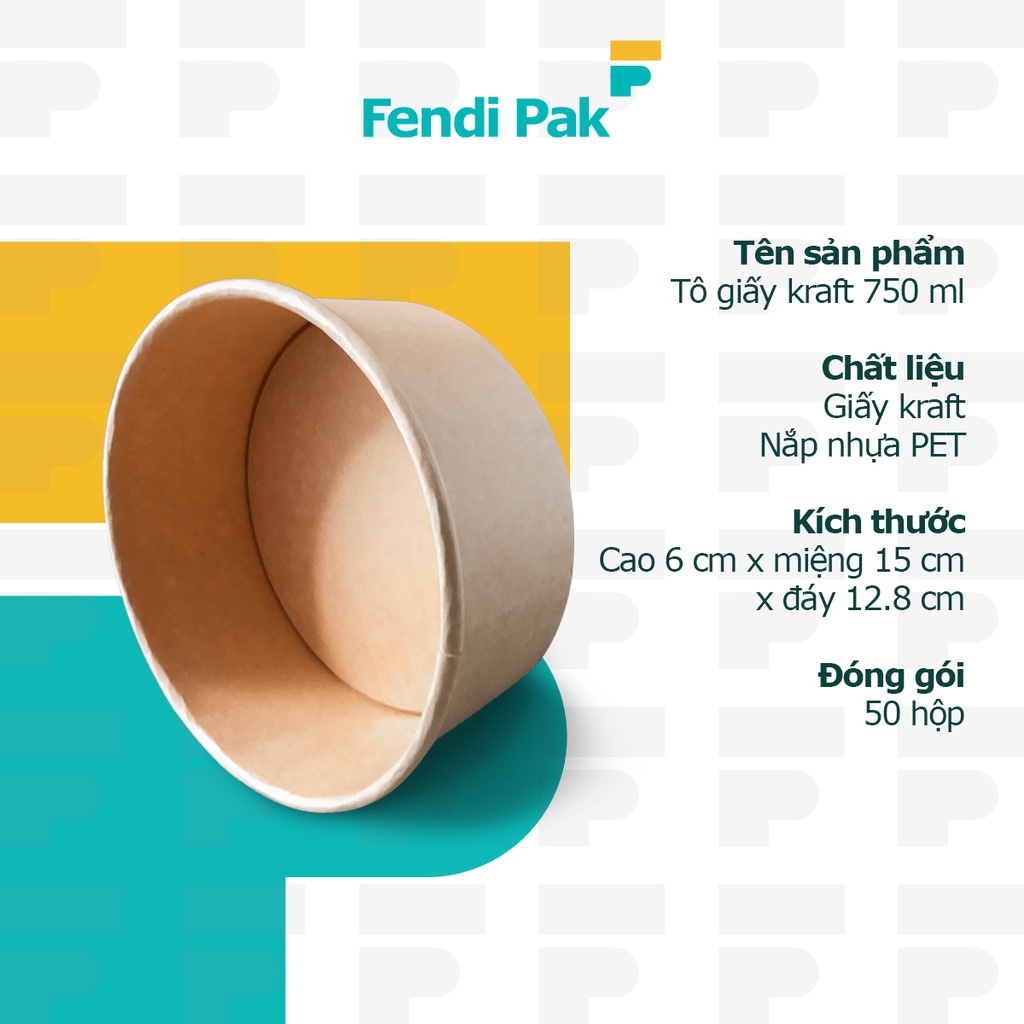|Combo10 & 50| Tô Giấy Kraft 750ml & 1000ml Kèm Nắp, Đựng Salad, Đựng Cháo, Đựng Bánh bông lan Fendi Pak