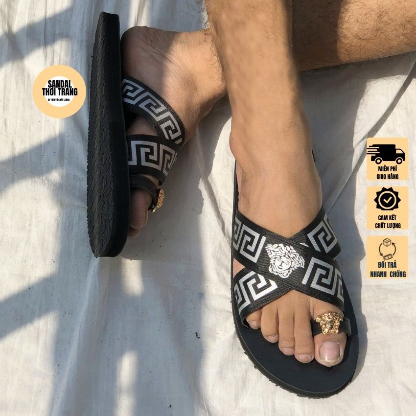 Dép sandal xỏ ngón quai chéo nam nữ, Dép sỏ ngón [ẢNH THẬT 100%] đế đen, da Pu cao cấp full size 30-44 SANDALTHOITRANG