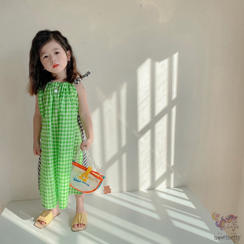 Đầm Hai Dây Họa Tiết Kẻ Sọc Thời Trang Mùa Hè Hàn Quốc Cho Bé Gái