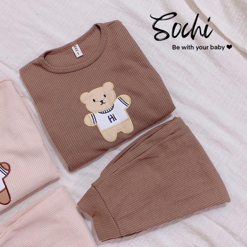 Bộ dài tay gấu cotton tổ ong siêu mềm mịn size 9-17kg cho bé