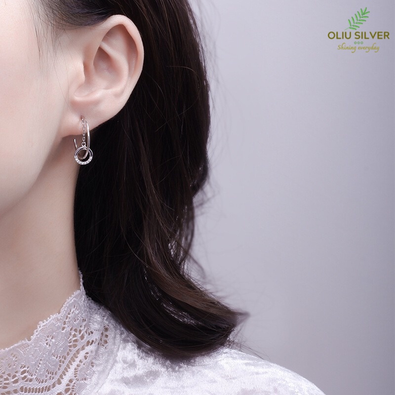 Bông Tai Bạc S925 Chữ C Crystal Round Trẻ Trung Cá Tính | Khuyên Tai Nữ Trang Sức Bạc 925