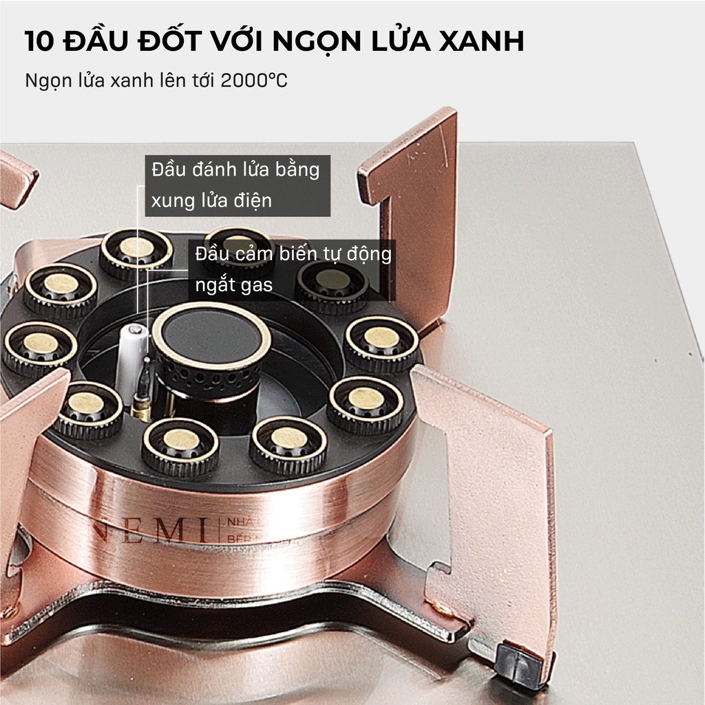 Bếp Gas Đôi NEMI Âm Dương GZ599 10 Đầu Đốt Công Nghệ Nhật Với Tính Năng Hẹn Giờ Thông Minh