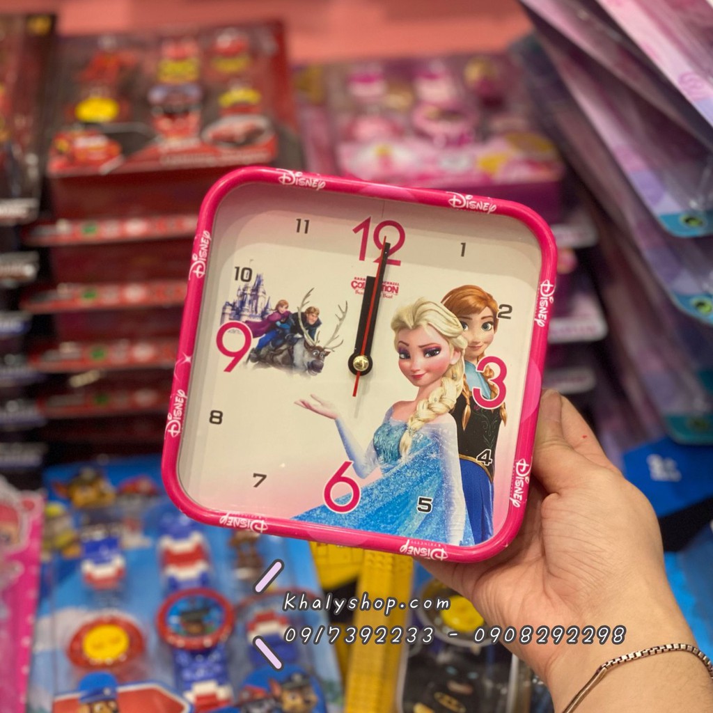 Đồng hồ báo thức dạng vuông để bàn hình công chúa Anna Elsa (Frozen) màu hồng siêu xinh cho bé gái, bạn nữ - 36NDHVFZ