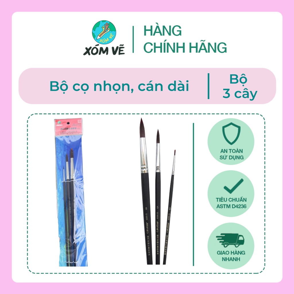 [XÓM VẼ] Bộ 3 cây cọ nhọn Marie's