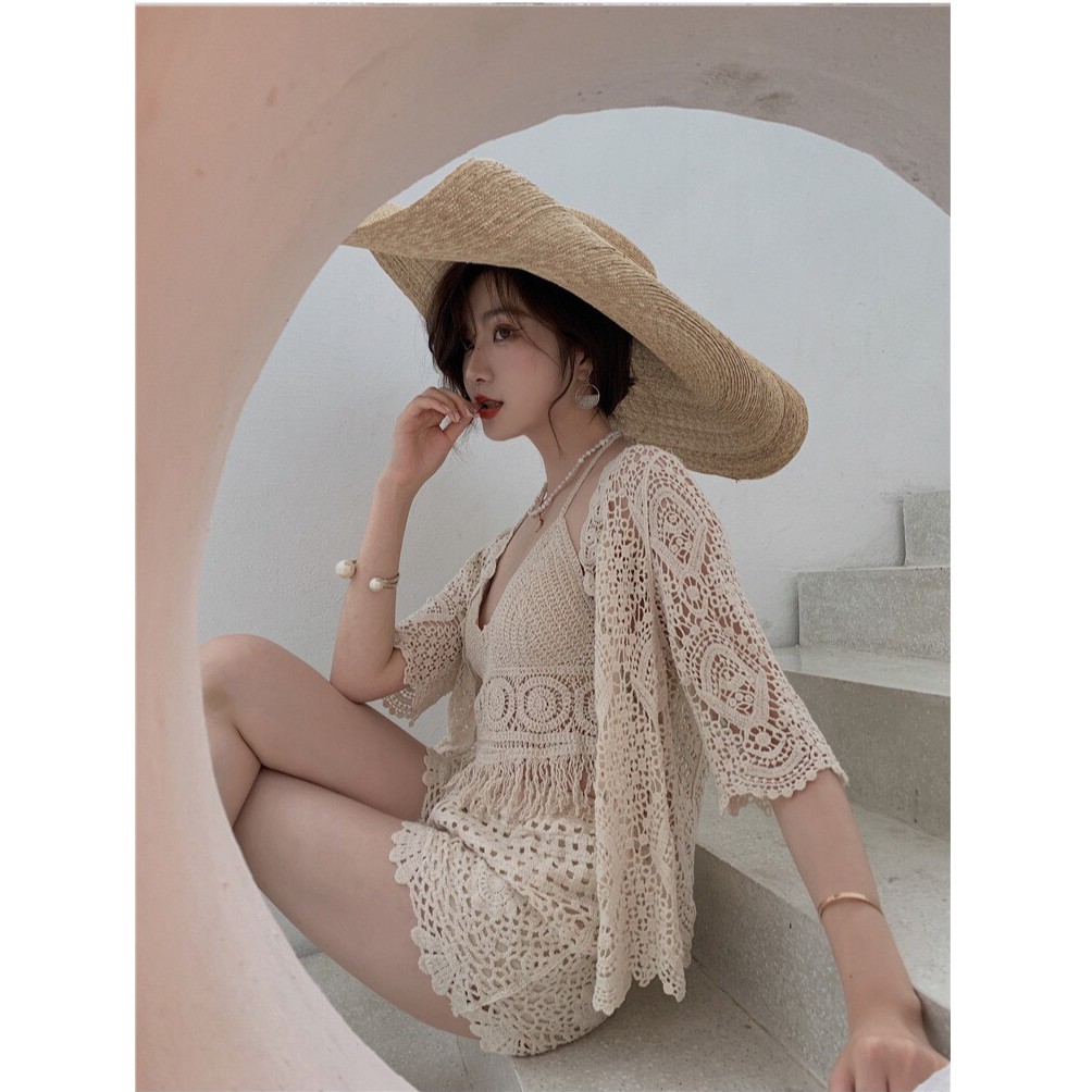 [KIỂU MỚI + CÓ SẴN] Set bikini len 2 mảnh áo đồng xu tua rua