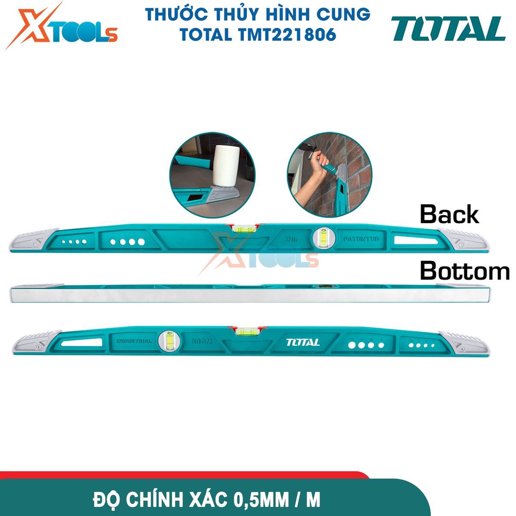 Thước thuỷ hình cung TOTAL TMT221806, thước thuỷ chiều dài 80cm, độ chính xác: 0,5mm/m, mặt đáy -CHÍNH HÃNG-XTOOLS