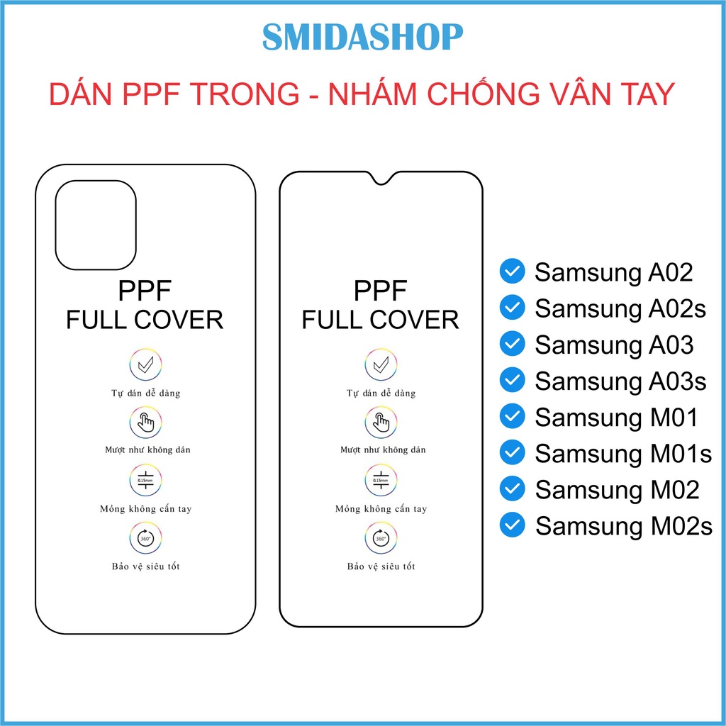 Dán PPF mặt trước và sau Samsung A02,A02s,A03,A03s,M01,M01s,M02,M02s