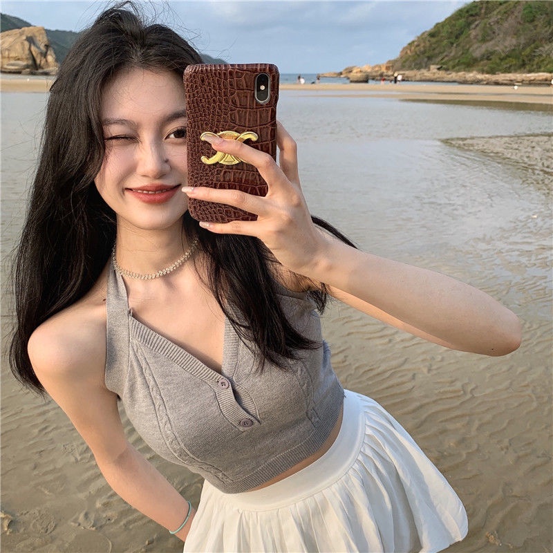 Áo yếm cổ chữ V màu trơn thời trang mùa hè xinh xắn cho nữ