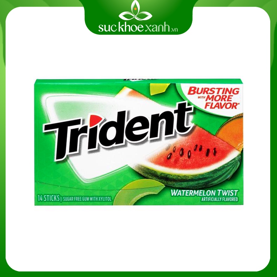 Kẹo singum Trident vị dưa hấu không đường Mỹ,14 tép 1 thanh, chống sâu răng và thơm miệng
