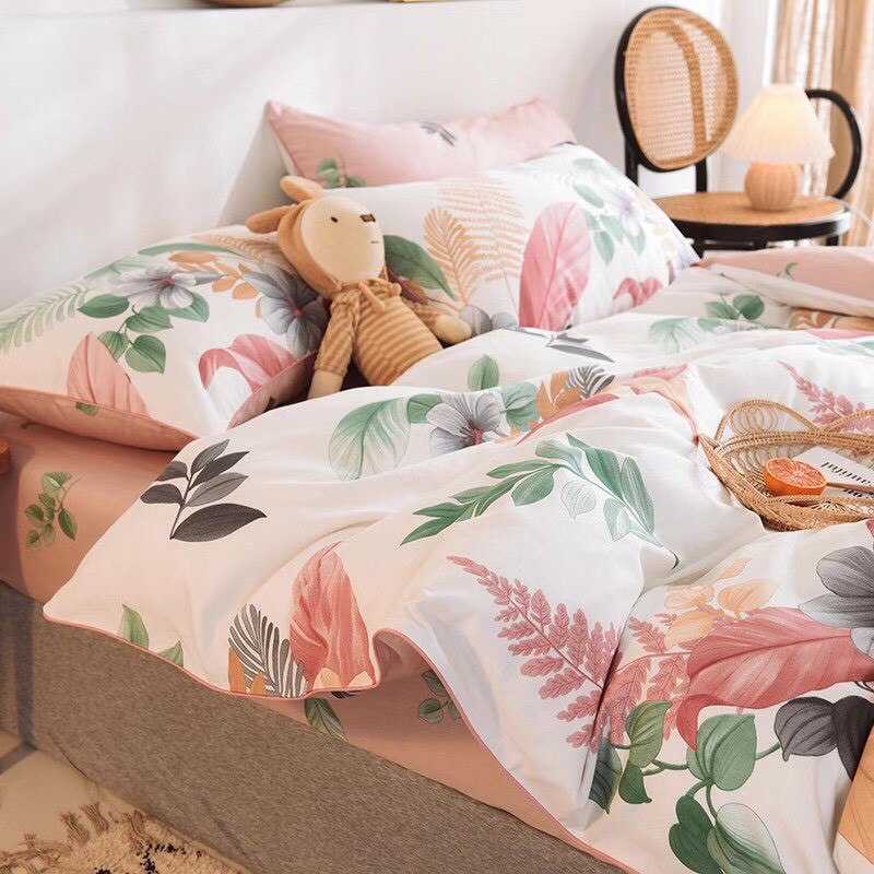 Bộ chăn ga cotton living  100% cotton- mẫu hoa bằng lăng