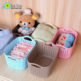 Rổ nhựa giả đan mây đựng đồ có quai cầm - Giỏ nhựa đan Hàn Quốc