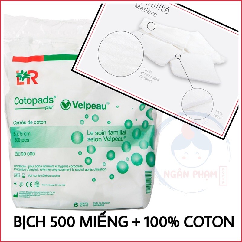 [500 miếng] Bông tẩy trang Cotopads Velpeau Nội Địa Pháp