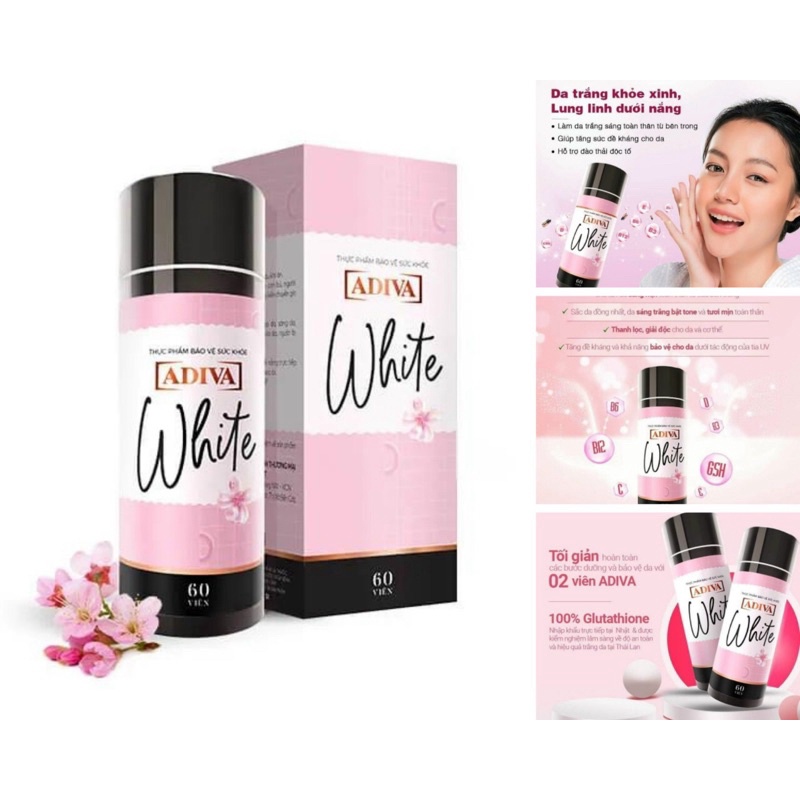 White Adiva viên nang (60 viên/hộp) - Viên uống làm sáng da và chống nắng toàn thân