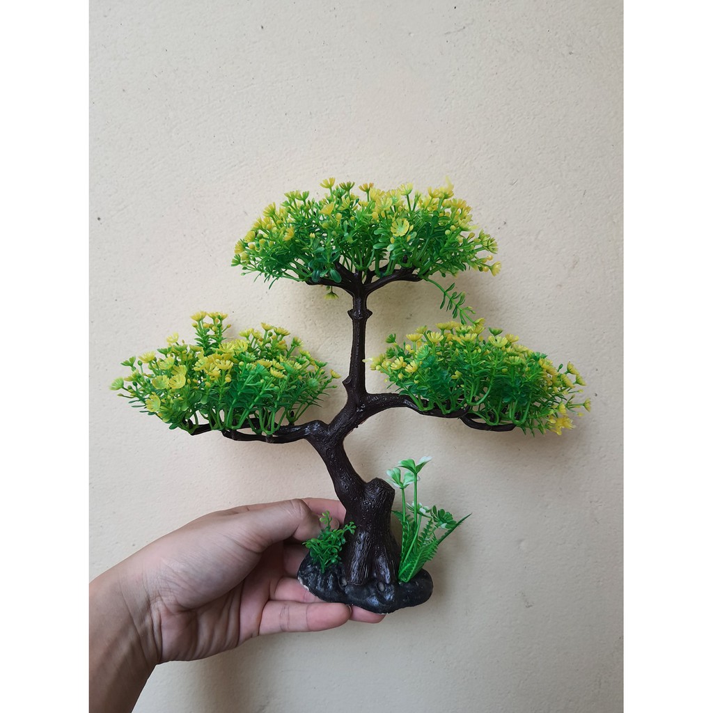 Cây nhựa trang trí bể cá: mẫu bonsai 3 tán