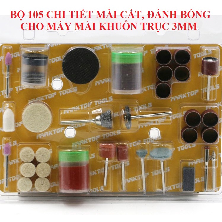 SV Bộ 105 chi tiết mài, cắt, đánh bóng cho máy mài khuôn trục 3mm