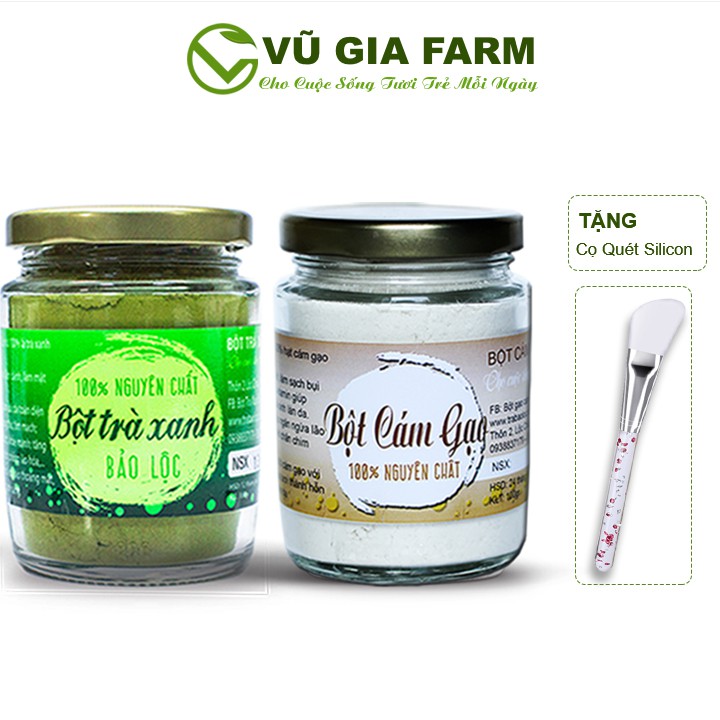 [Mã LTBAUAB14 giảm 7% đơn 99K] Combo Bột Trà Xanh + Bột Cám Gạo - Nguyên Chất Vũ Gia (100g/ hũ) + Tặng Cọ Quét Silicon