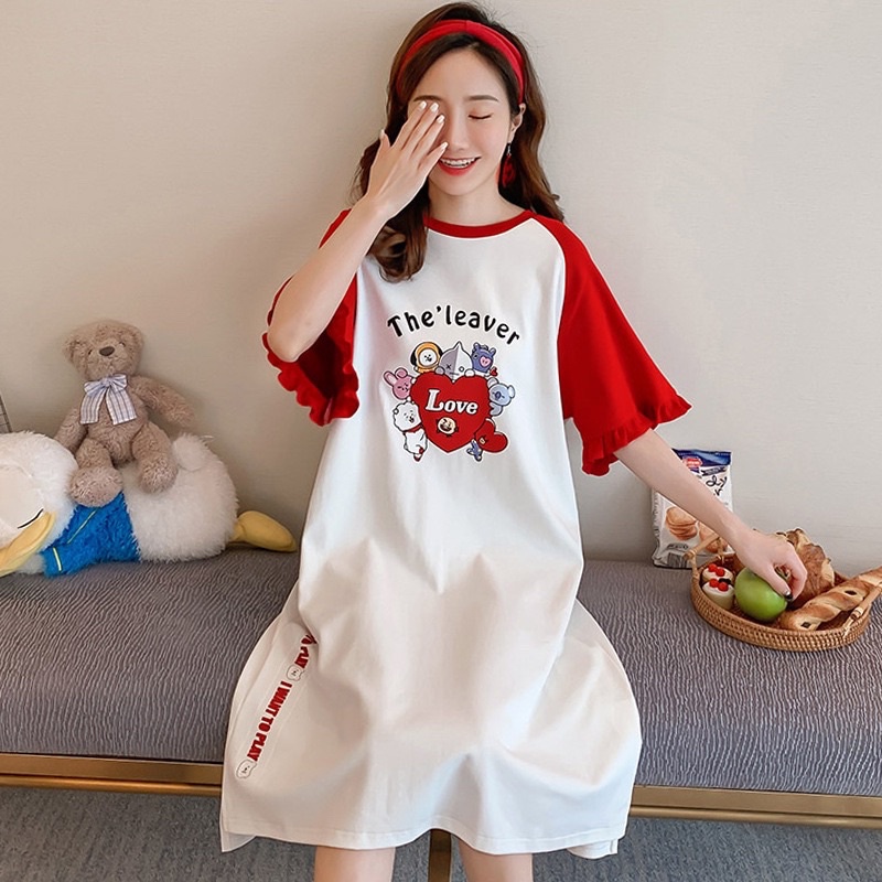 Váy Ngủ Nữ Cotton Siêu Dễ thương- Váy Mặc Nhà Cute Bầu Bí Mặc Thoải Mái