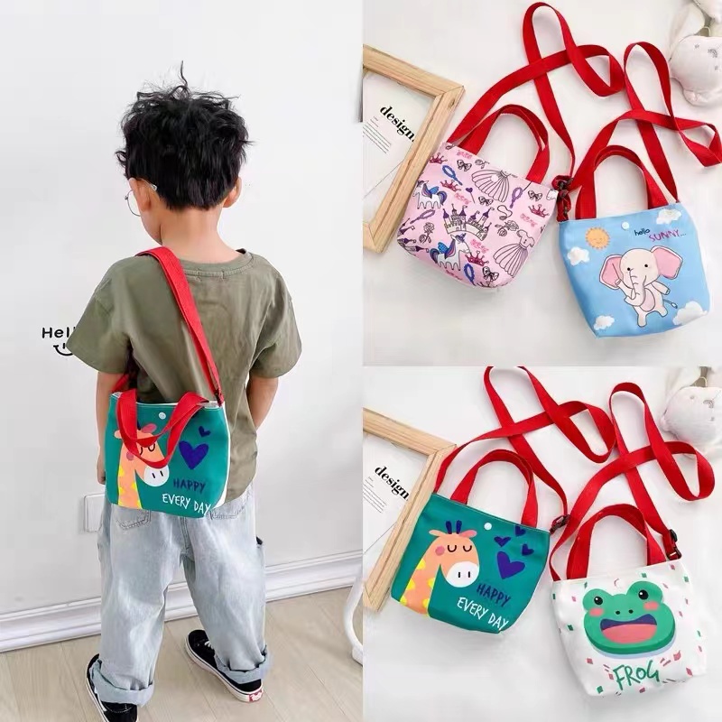 Túi Canvas Đeo Chéo In Họa Tiết Hoạt Hình Dễ Thương Cho Bé Gái