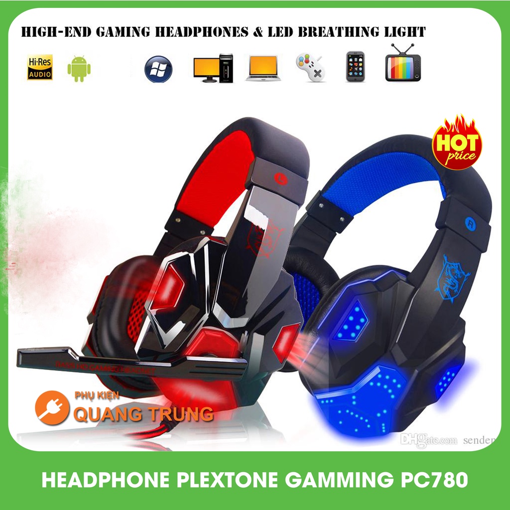 Tai nghe headphone chuyên game plextone PC780,Đèn màu rực rỡ,Có mic đàm thoại