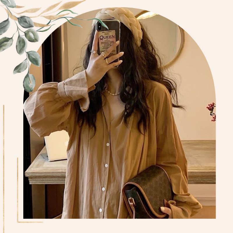 Áo sơ mi vintage nâu tây
