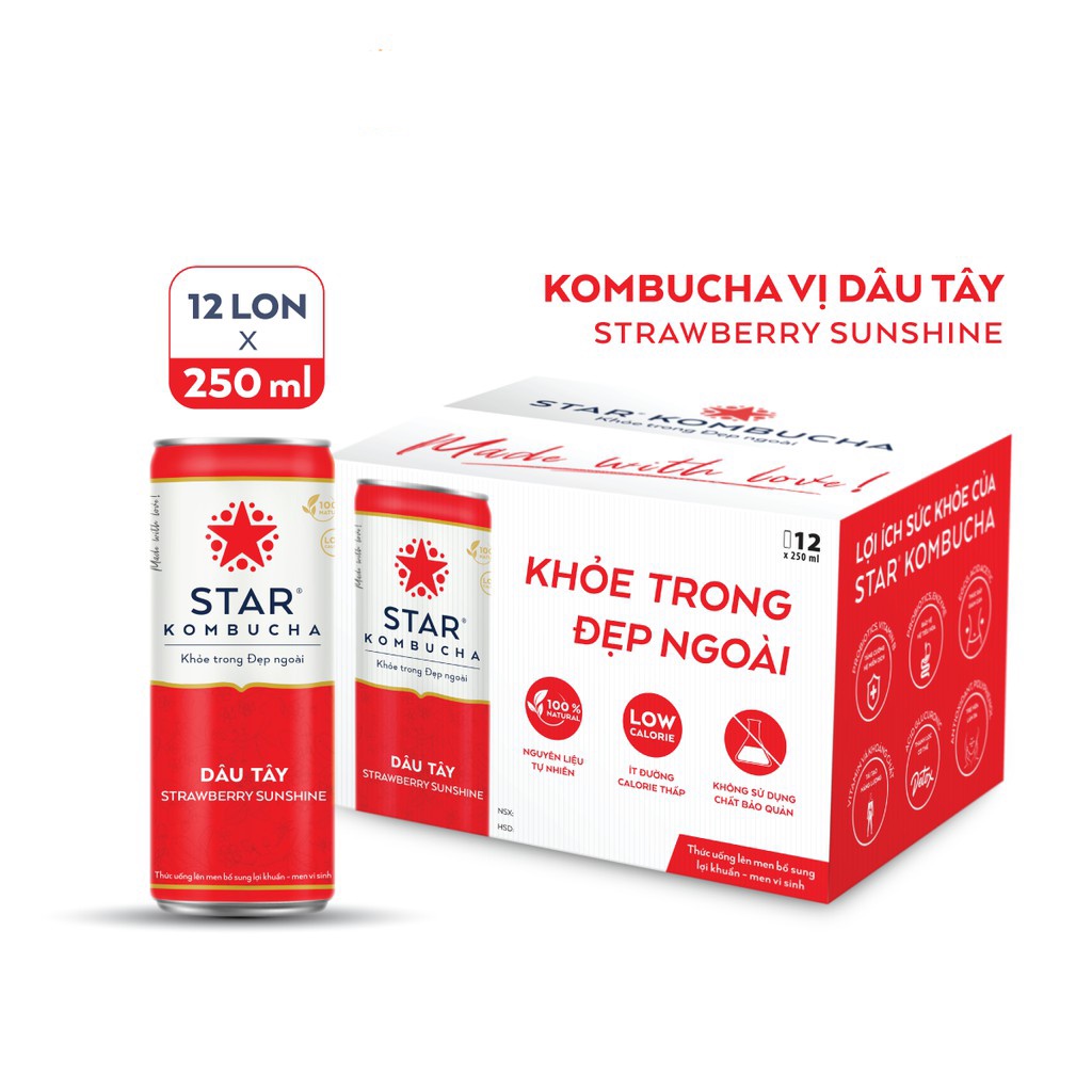 Thùng 12 lon STAR KOMBUCHA Dâu Tây / Strawberry Sunshine