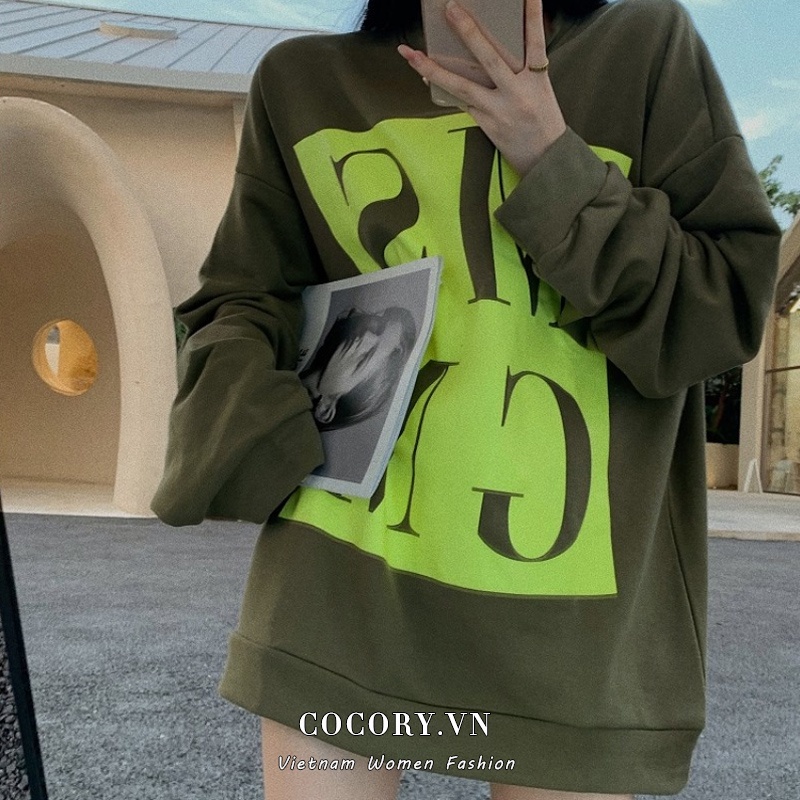 Cocory vn Áo Sweater Tay Dài Dáng Rộng In Chữ Cá Tính Thời Trang Mùa Thu Cho Nữ