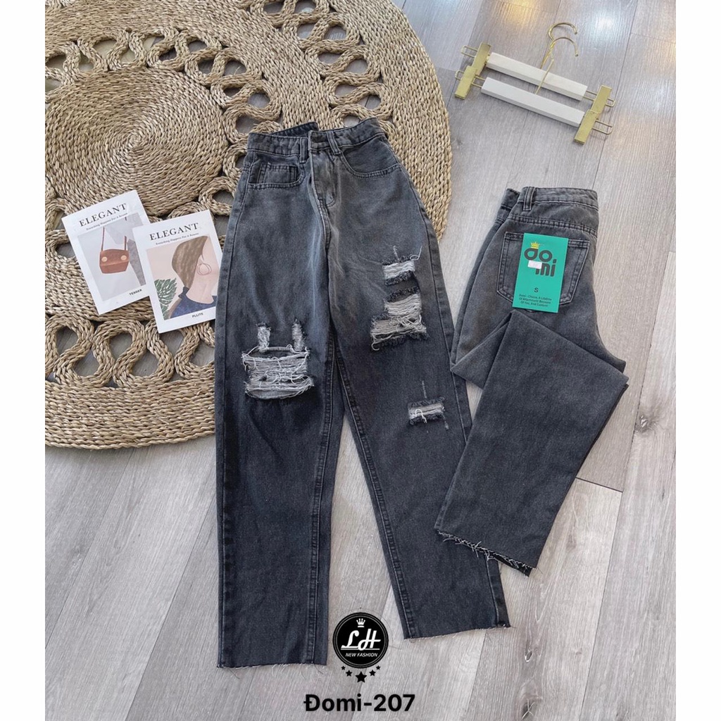 Quần bò baggy xám loang rách gối xả lai siêu cá tính Lê Huy Fashion MS 207