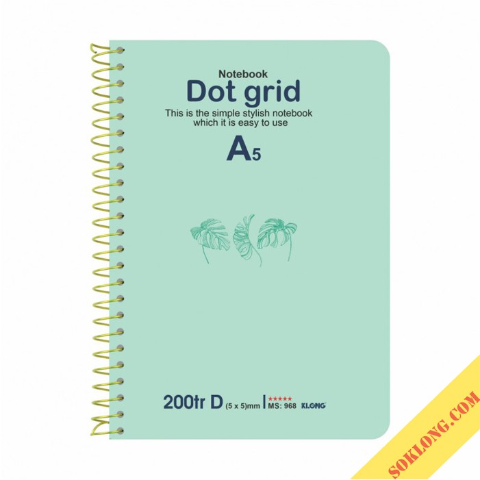 Sổ tay Dot Grid lò xo đơn bìa cứng, ruột sổ chấm A5 Klong-200 trang MS 968 nhiều màu