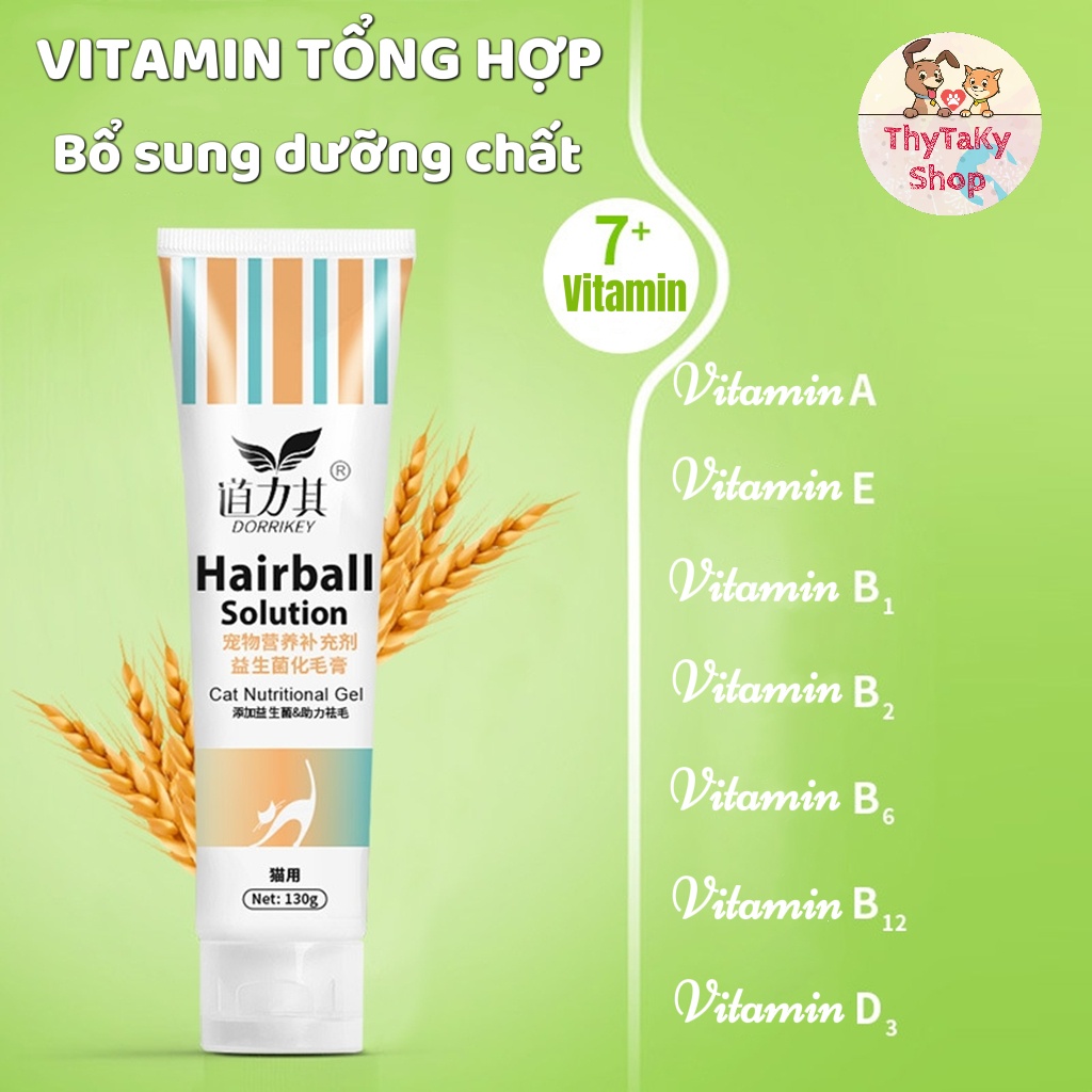 Gel tiêu búi lông dưỡng lông bổ sung lợi khuẩn cho mèo Dorrikey 130g