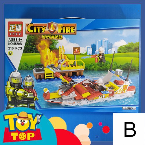 [Một hộp lẻ] Non - lego city xếp hình biệt đội lính cứu hỏa : Thuyền cứu hỏa Zhbo 5550