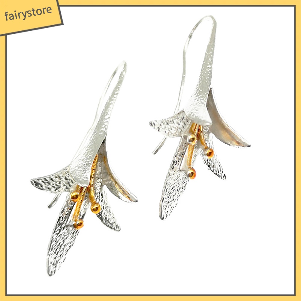 Bông tai dáng dài mặt hình hoa lily thời trang phong cách vintage