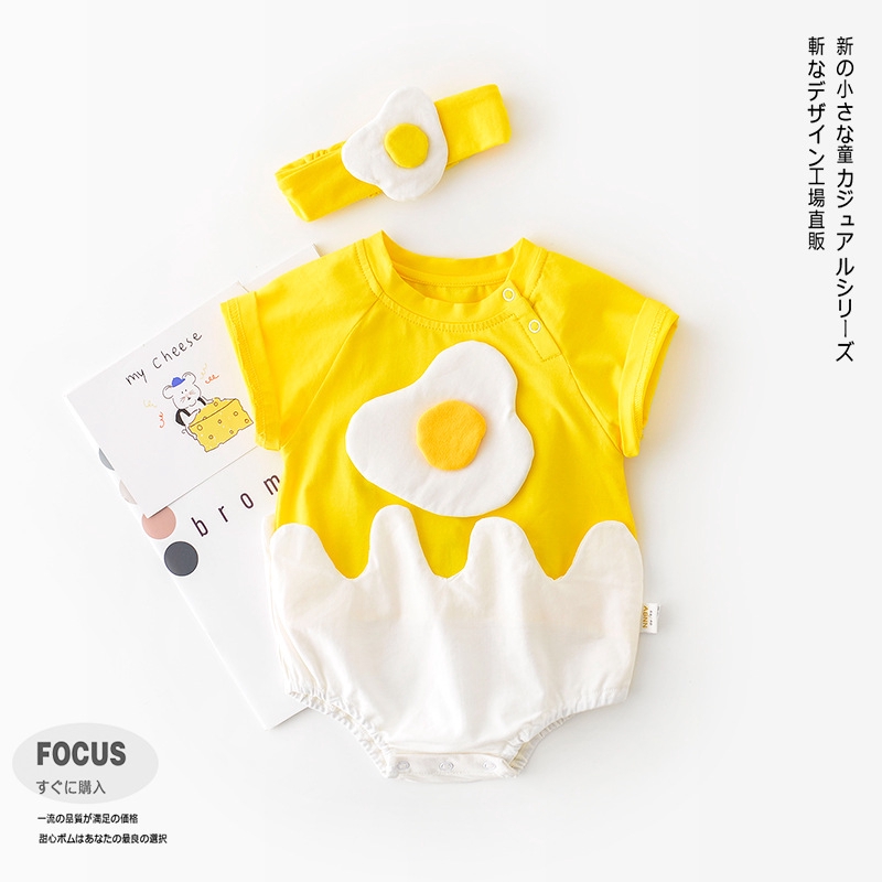  Set áo liền quần 2 món họa tiết trứng hoạt hình đáng yêu sáng tạo cho bé sơ sinh