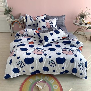 Bộ Drap - Chăn Phao Cotton Poly Bò Dairy Trắng