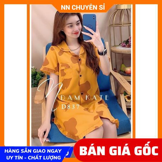 Đầm nữ mặc nhà phom rộng chất kate mềm mịn mát in hình bò sữa in gấu hello kitty in chuột in hình hoạt hình dễ thương