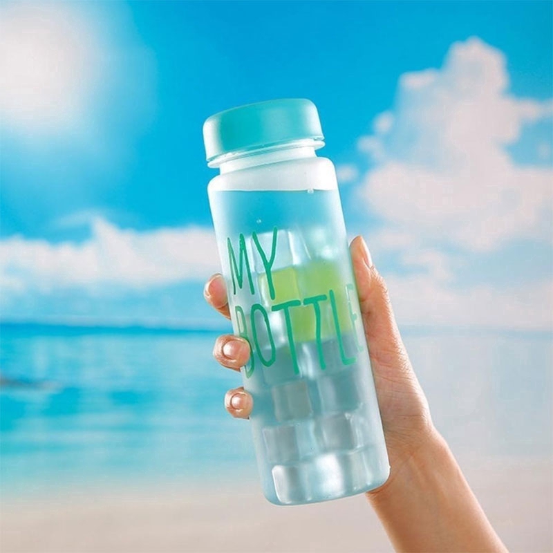 Bình Nước Thủy Tinh In Chữ Kèm Túi Vải Đựng My Bottle Nhiều Màu 500ml ZOE