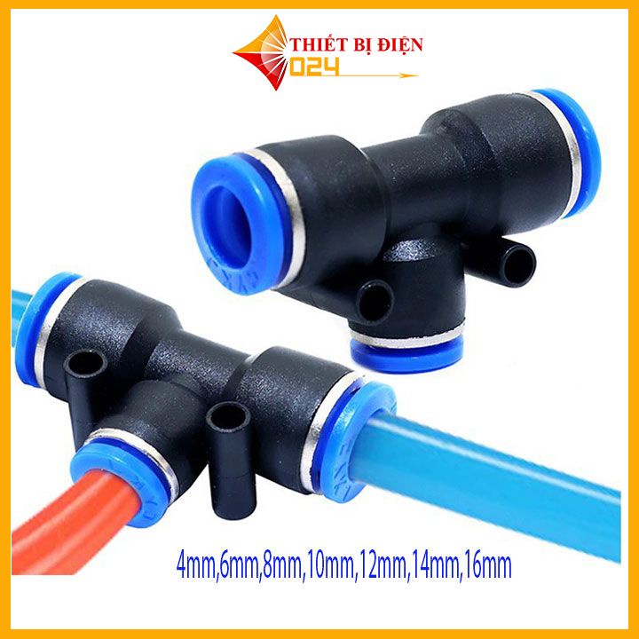 Đầu nối chữ T cho hệ thống phun sương,khí nén đầy đủ kích thước 4mm,6mm,8mm ,10mm,12mm,14mm,16mm