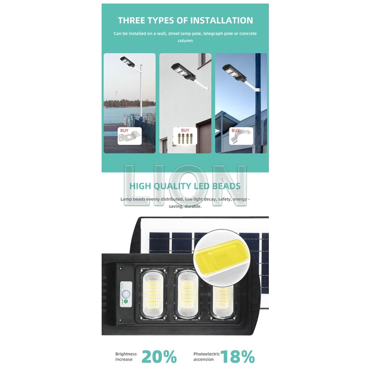 Đèn Đường Năng Lượng Mặt Trời Liền Thể 80/120/200W-LED LION Solar Light -Truyền Sáng Tốt;Độ Bền Cao-Cảm Biến Thông Minh
