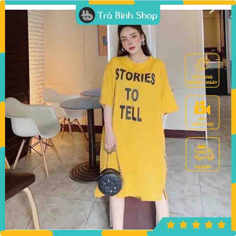 Đầm Suông Váy Dáng Dài Nữ Họa Tiết Chữ STORIE Chất Thun Hàng VNXK Cao Cấp