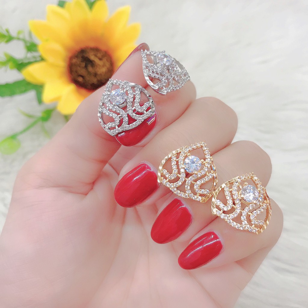 Bông tai nữ đính đá trắng UHA , chuôi cài chắc chắn, kiểu dáng hiện đại, thu hút, sang trọng