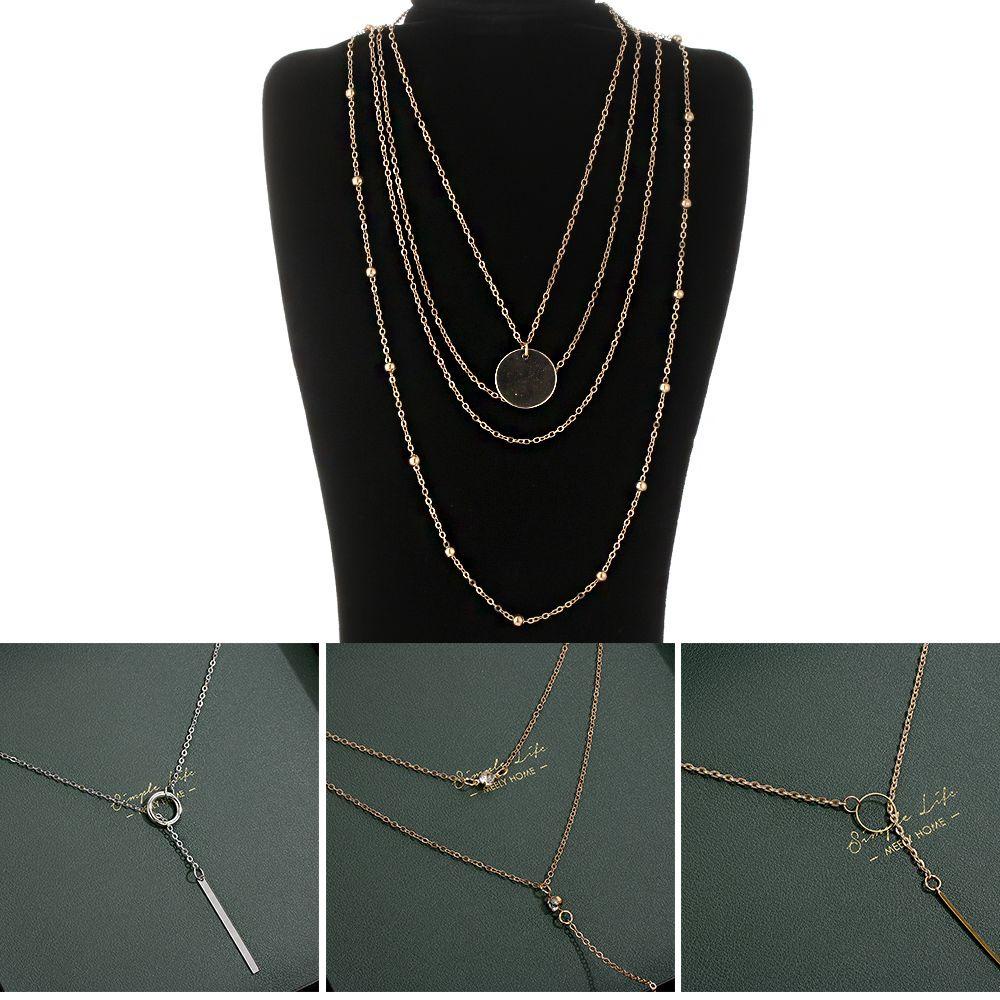 Vòng Cổ Choker Nhiều Lớp Mặt Hình Học Bằng Hợp Kim Đồng Thời Trang Phong Cách Boho Cho Nữ