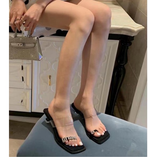 Dép Xỏ Ngón Đế Bằng Mũi Vuông Đính Đá Thời Trang Dành Cho Nữ