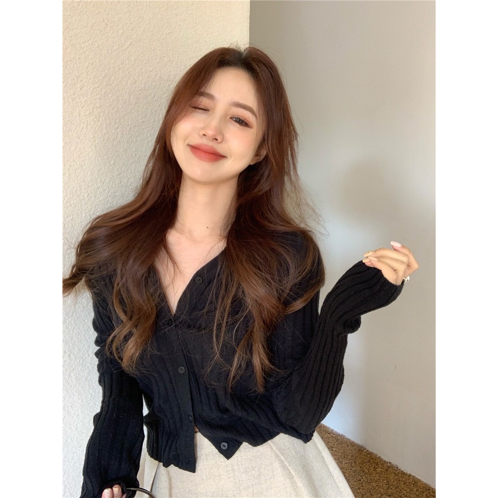 Áo cardigan đen ôm eo len mềm thu đông NEW 100% [thanh lý pass]