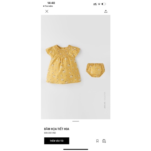 SET VÁY SMOCK HOA NHÍ VÀNG ZARA DƯ