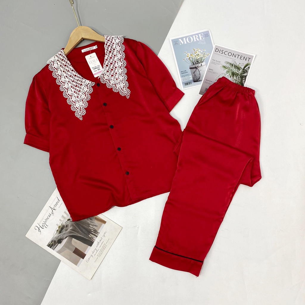 Bộ pijama lụa cộc dài lụa mango, satin mềm mịn💖độ co giãn nhẹ♥️màu sắc xinh yêu♥️hình in sắc nét💖full size💖không bai xù