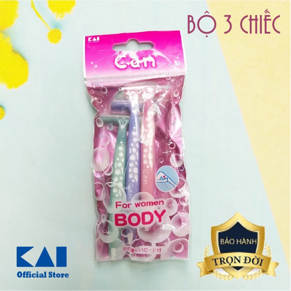 Dao Cạo Lông Đa Năng Cho Nữ Set 3 Cái For Women Body KAI Nhật Bản Từ Thép Không Gỉ Kháng Khuẩn