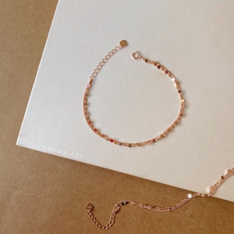 Vòng tay bạc 925 SUMMERY dây đôi 2 tầng lắc tay S925 mạ vàng hồng